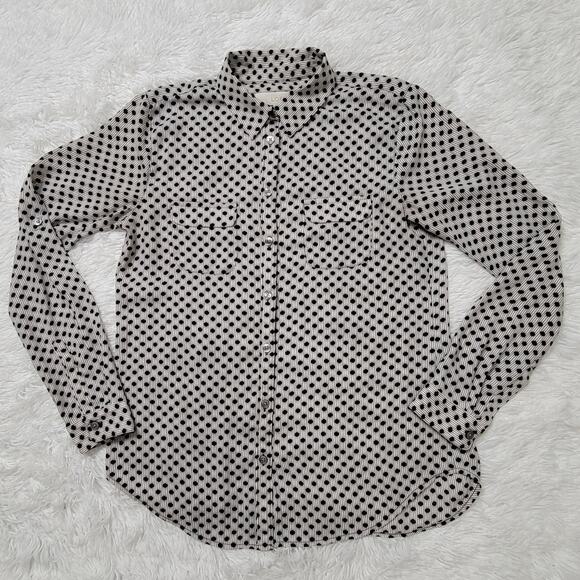 LOFT Tops - LOFT Polka Dot Striped Button Down Shirt Womens XS Black White Long Sleeve